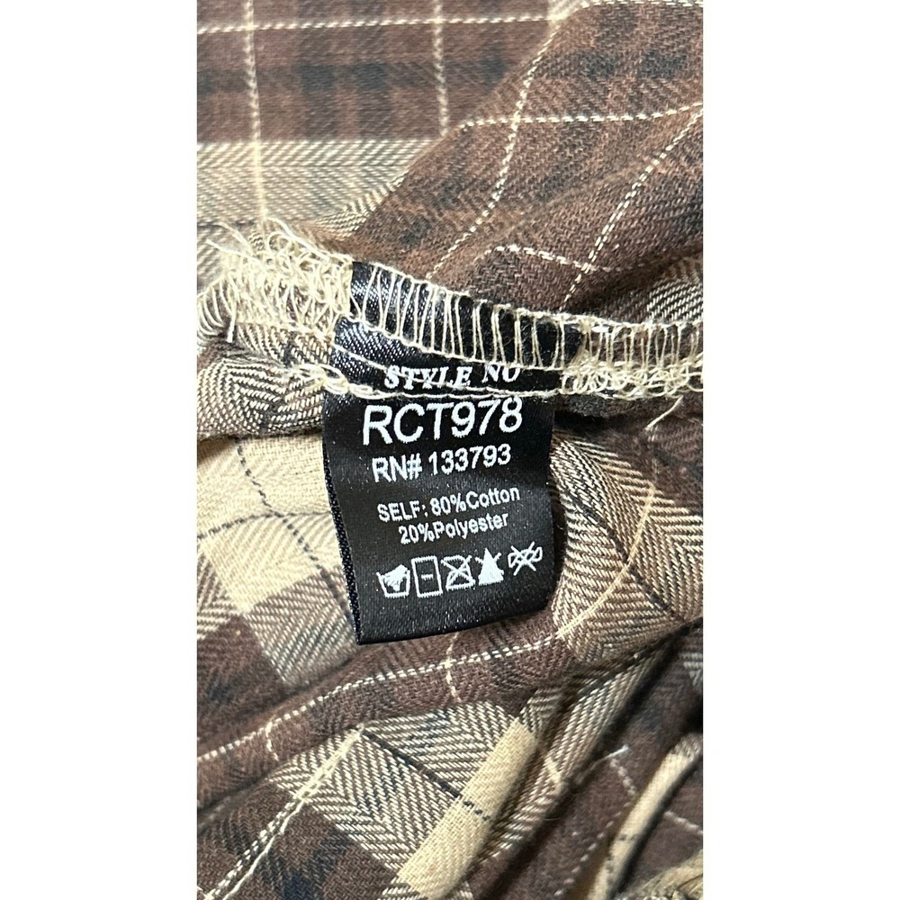 POL Brown Plaid Lace Trim Button Down Shirt RCT978 Mixed Pattern Womens Small - Picture 4 of 9